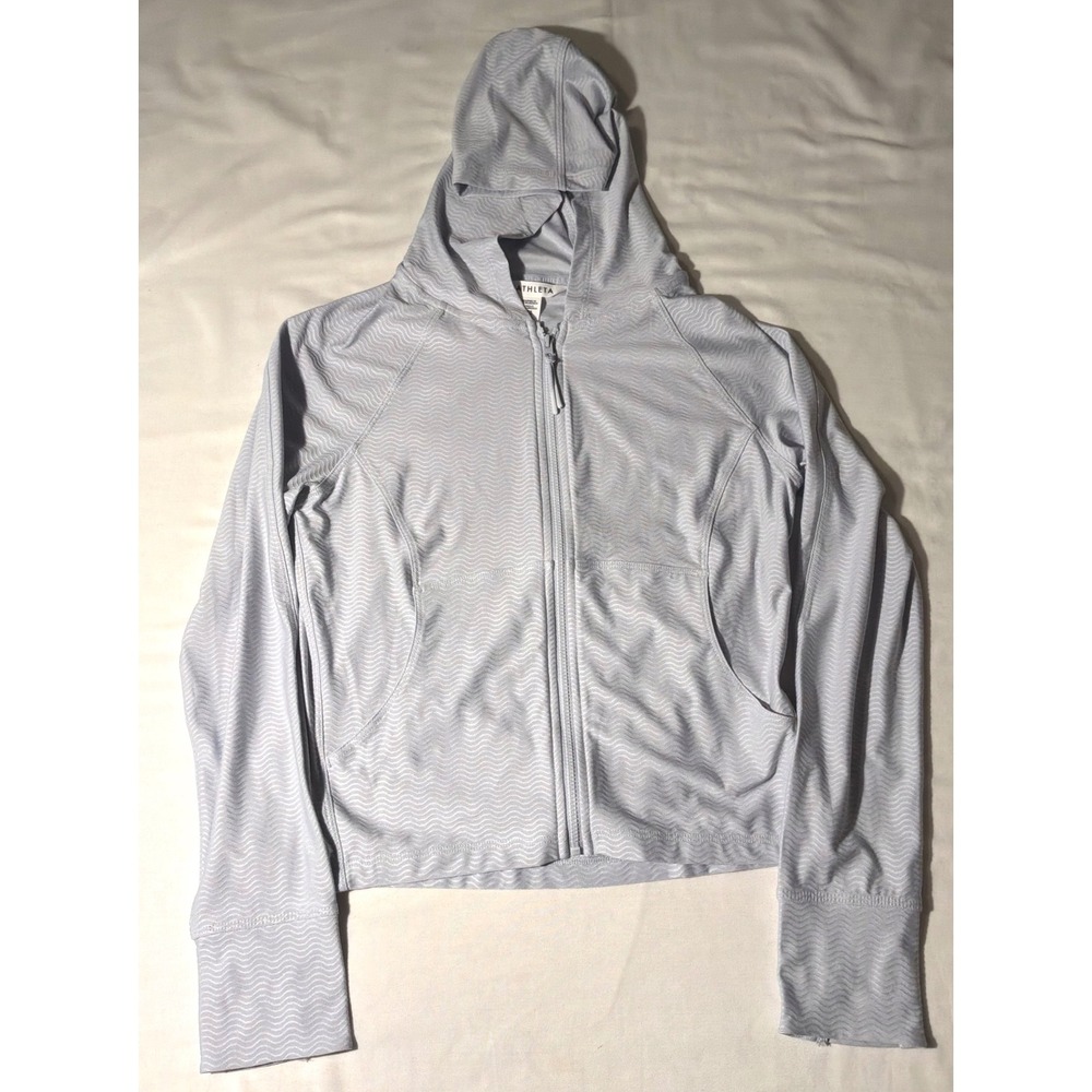 Athleta Girl Lavender Wavy Textured Full Zip Hoodie Thumbholes Size M 8-10
